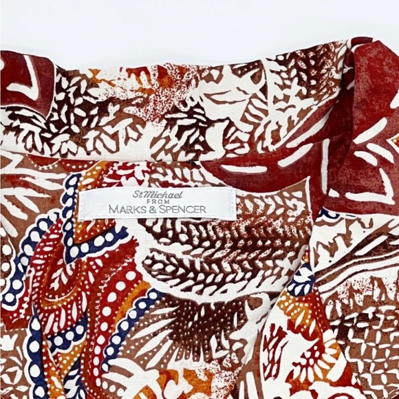 Vintage St Michael Brown & Red Paisley Print Short Sleeve Boxy Shirt UK 16 - Picture 4 of 6